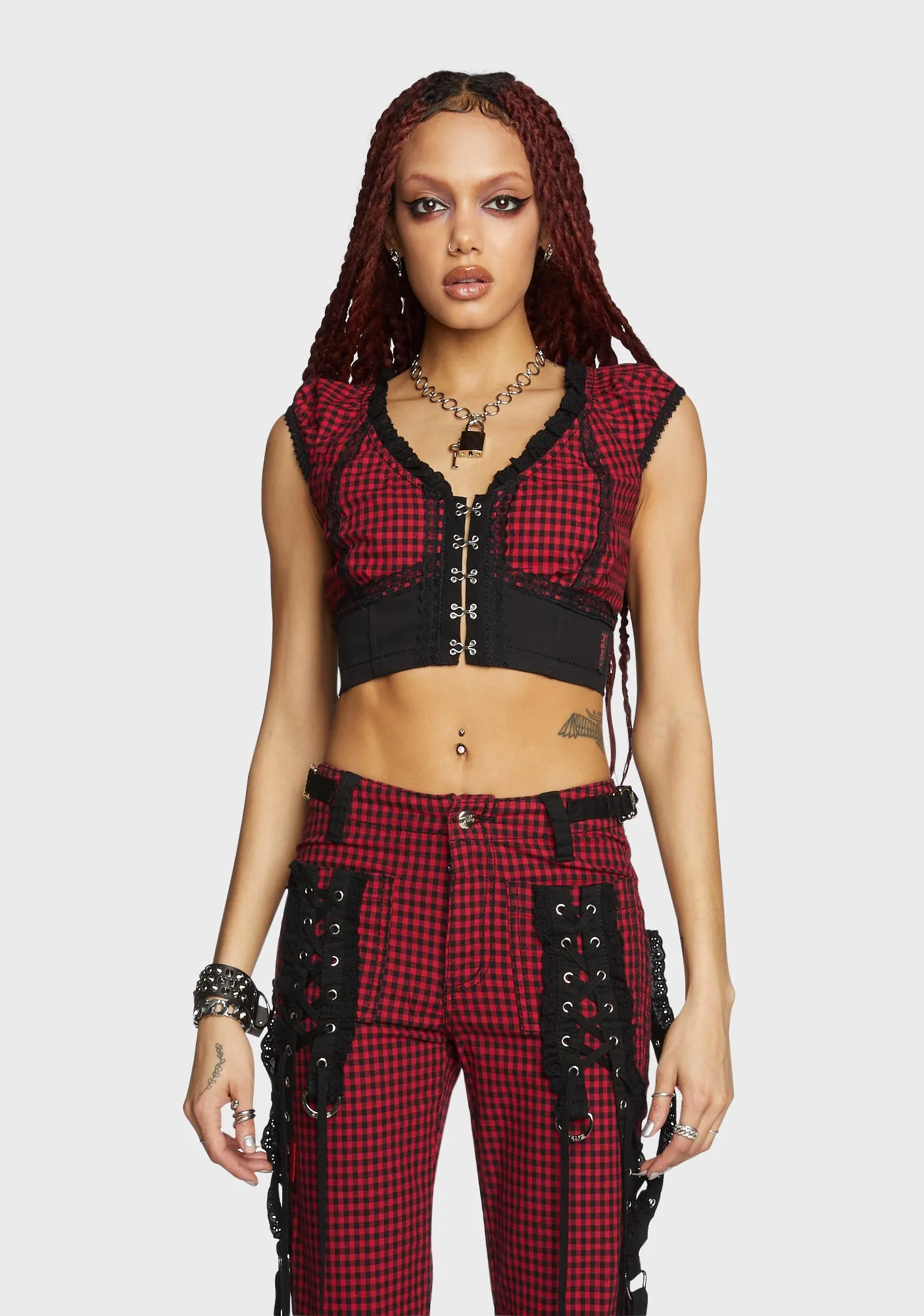 Red And Black Bo Peep Crop Top-