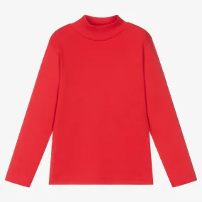 Red Cotton Turtleneck Top