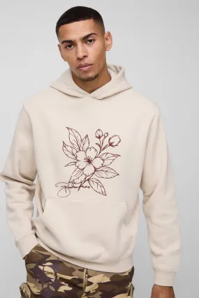 Regular Fit Floral Line Drawing Embroidered Hoodie