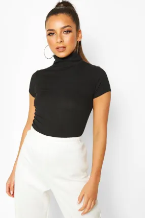 Rib Turtleneck Cap Sleeve Top