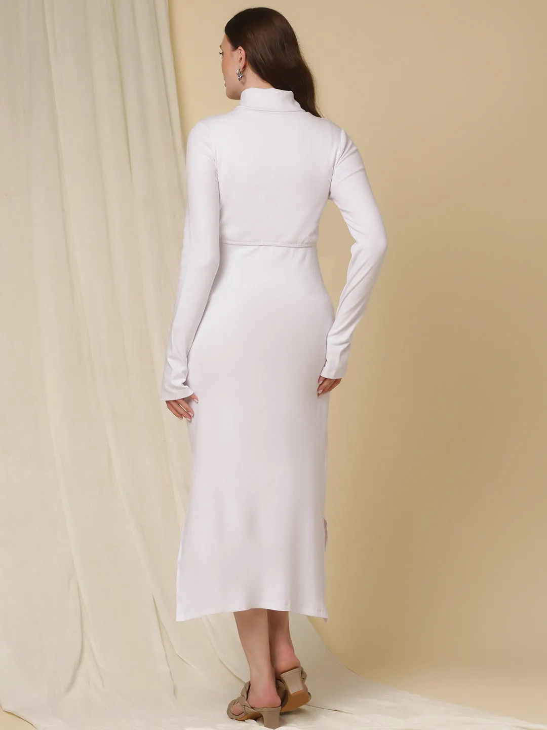 Rib Turtleneck White Feeding Dress