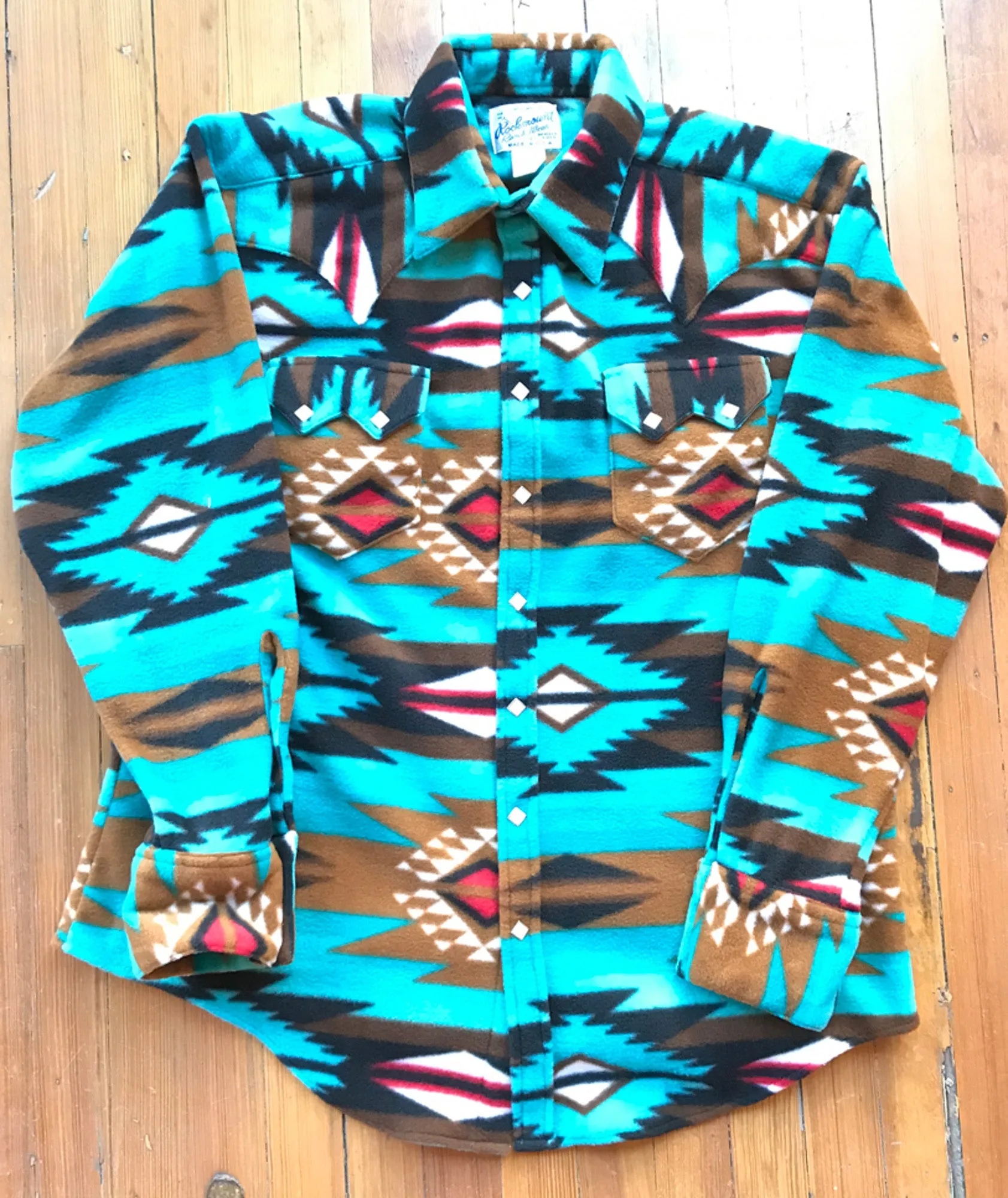 Rockmount Mens Turquoise Fleece Native Pattern Fleece Western L/S Shirt