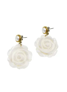 Rose Flower Shaped Shell Dangle Statement Earrings LE040