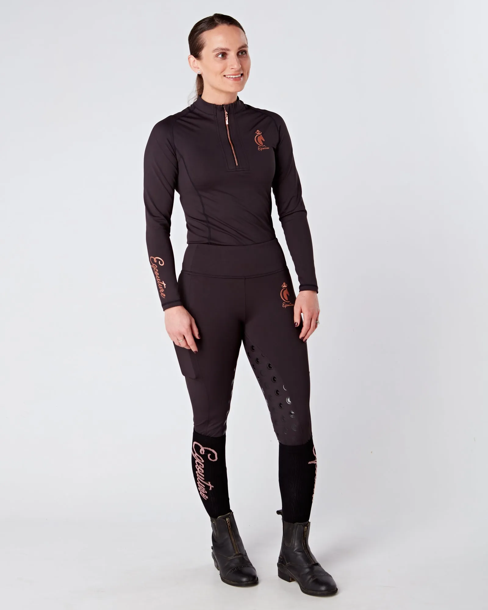 Rose Gold & Black Equestrian Technical Base Layer - BLACK/ROSE GOLD