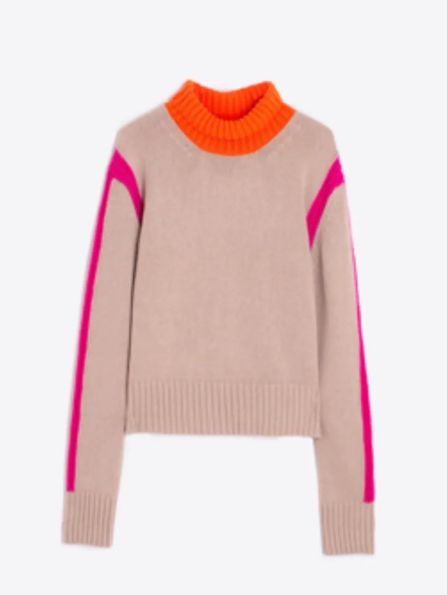 Sacs of Ashbourne   Vilagallo Beige Turtleneck Jumper with Orange & Pink Trim