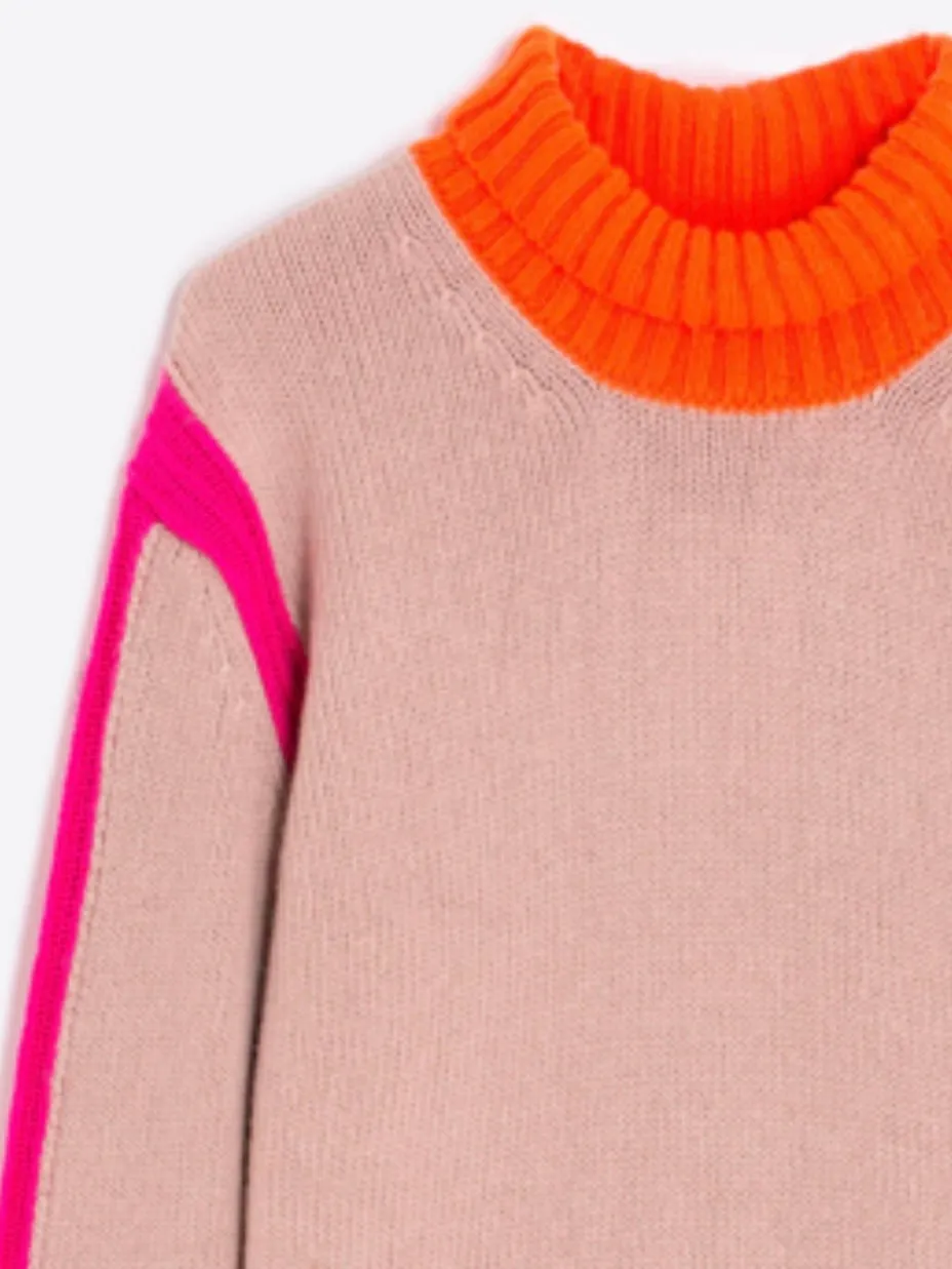 Sacs of Ashbourne   Vilagallo Beige Turtleneck Jumper with Orange & Pink Trim