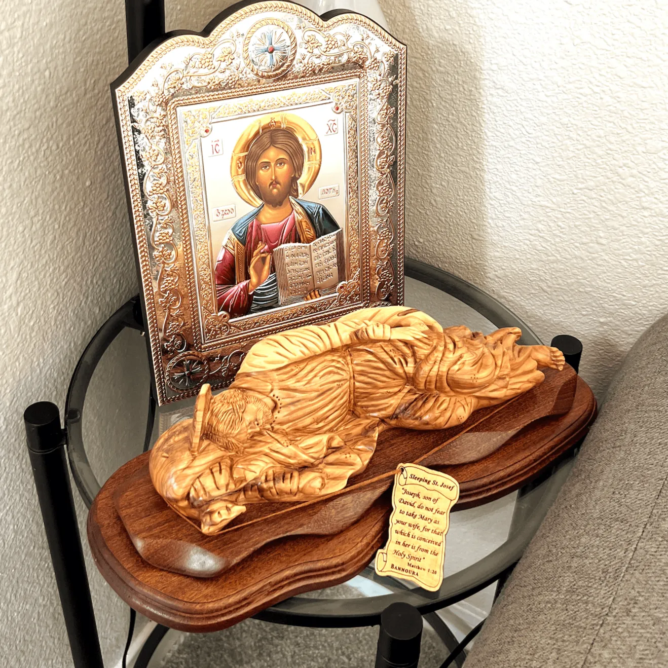 Saint Joseph Sleeping,  Wooden Sculpture 14.6, Olive Wood from Holy Land