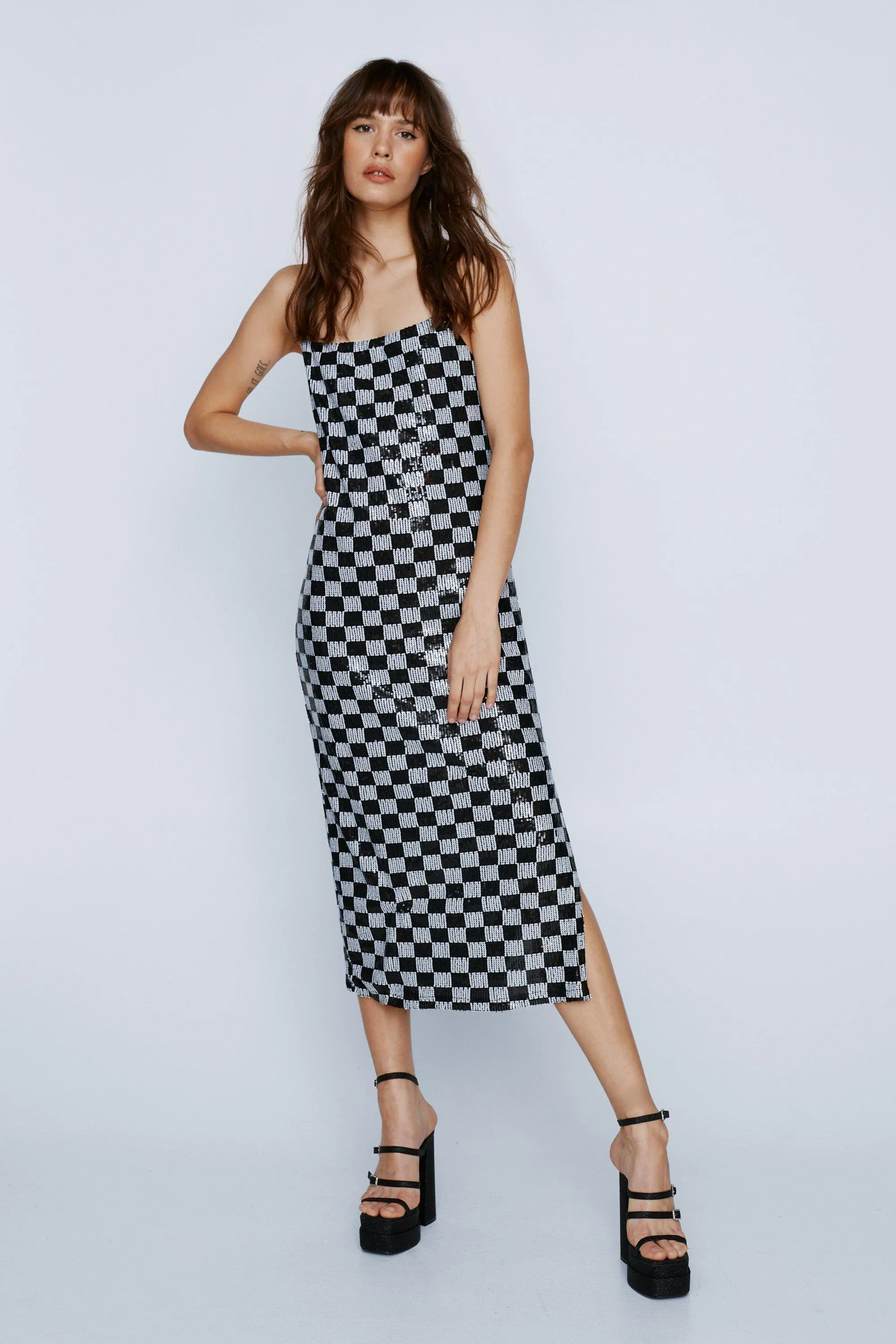 Sequin Checkerboard Midi Slip Dress