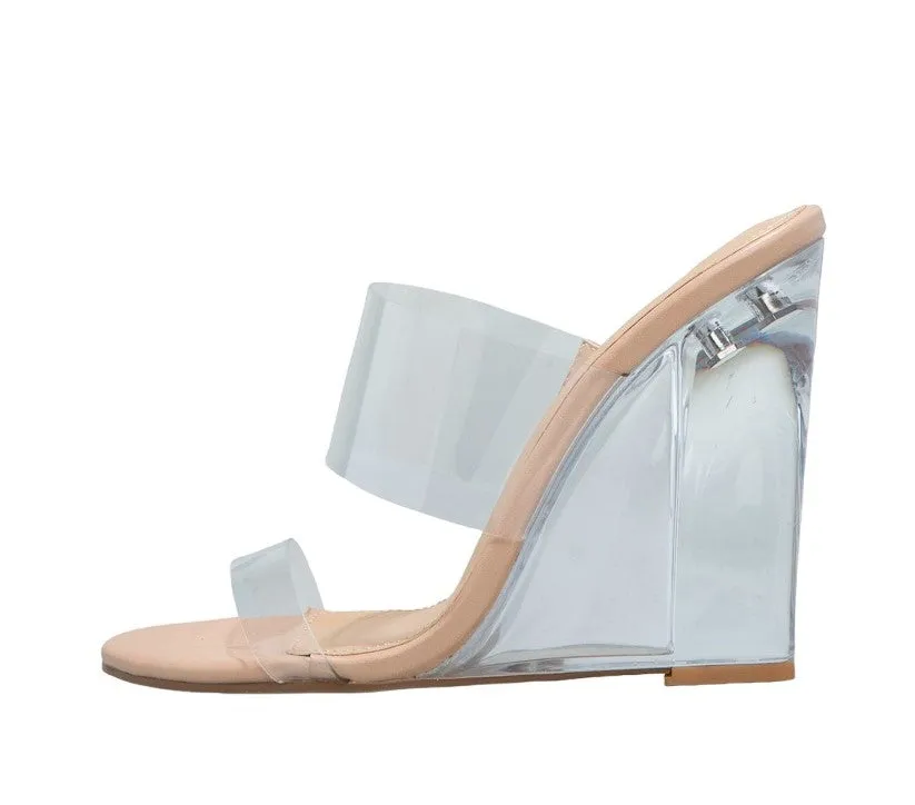 Shoedazzle Clear & Beige Trixee Peep-Toe Sandal