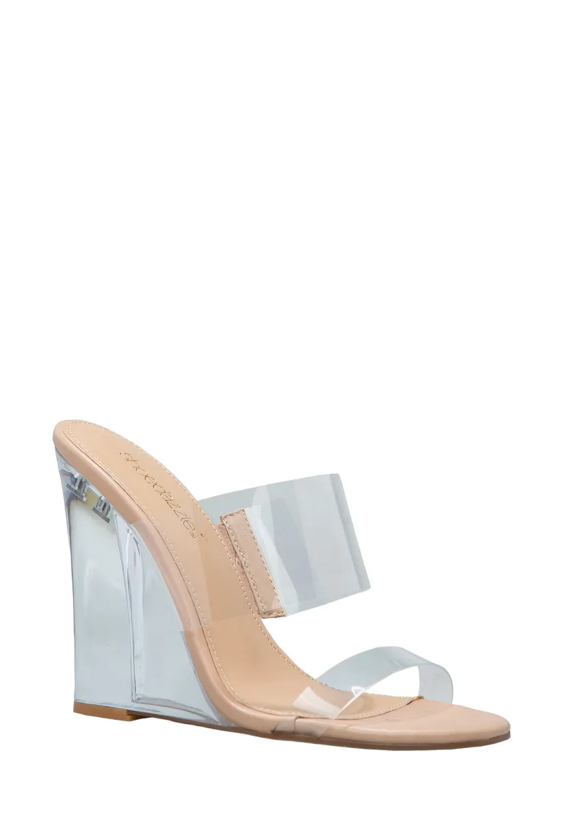 Shoedazzle Clear & Beige Trixee Peep-Toe Sandal