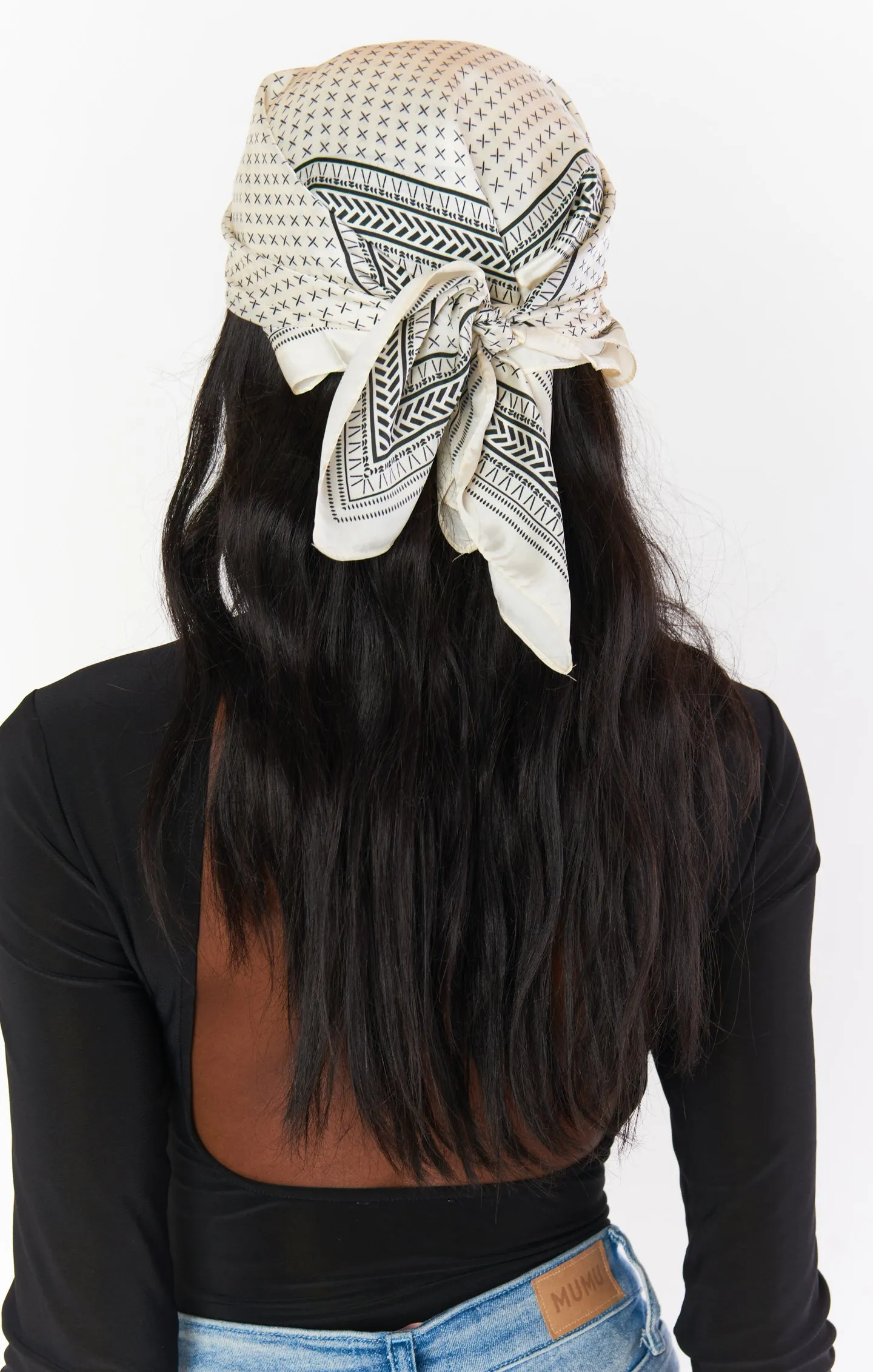 Silky Head Scarf Set ~ Ivory & Black