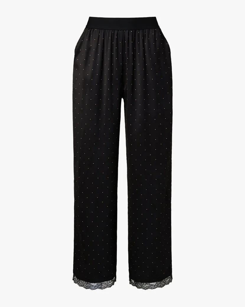 Silky Lace Wide Leg Pant | Black x Buff