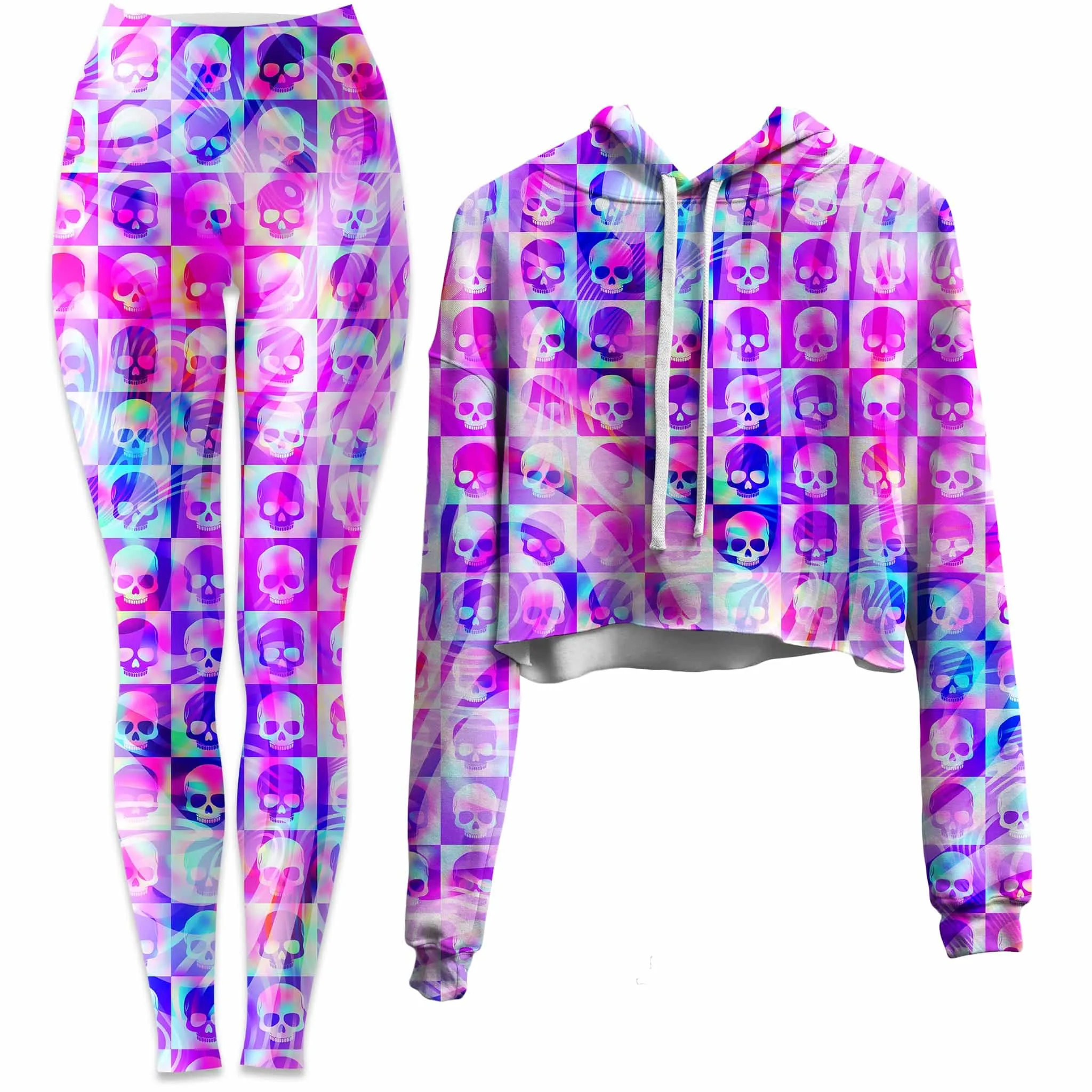 Skull Fam Pink Crop Hoodie and Leggings Combo