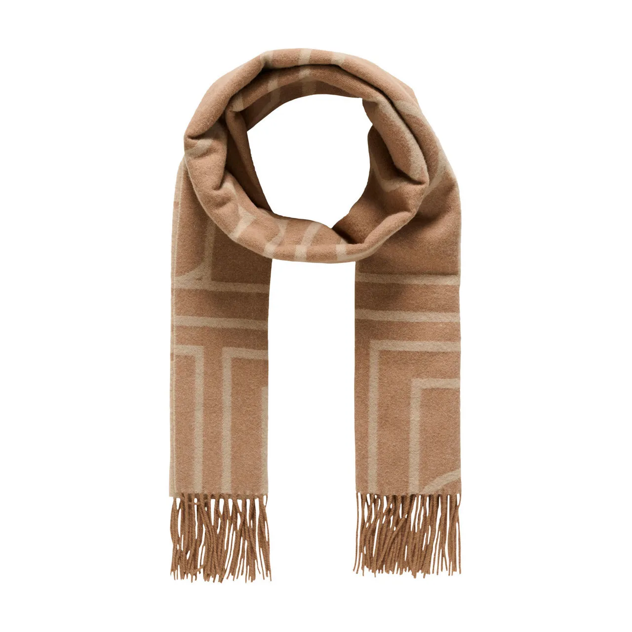 SOAKED IN LUXURY ONLINE EXCLUSIVE Pentile Monogram Print Fringe  Scarf - Burro Monogram