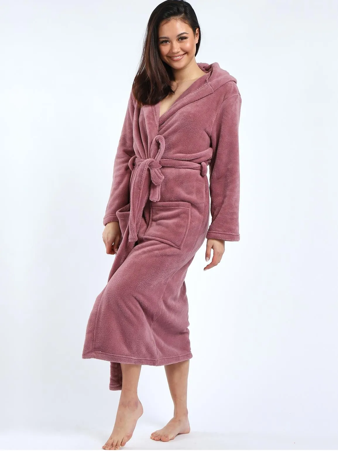 Soft Sherpa Fleece Nightwear Dressing Gown Bathrobe, Rose, Grey, UK sizes 8 to 18