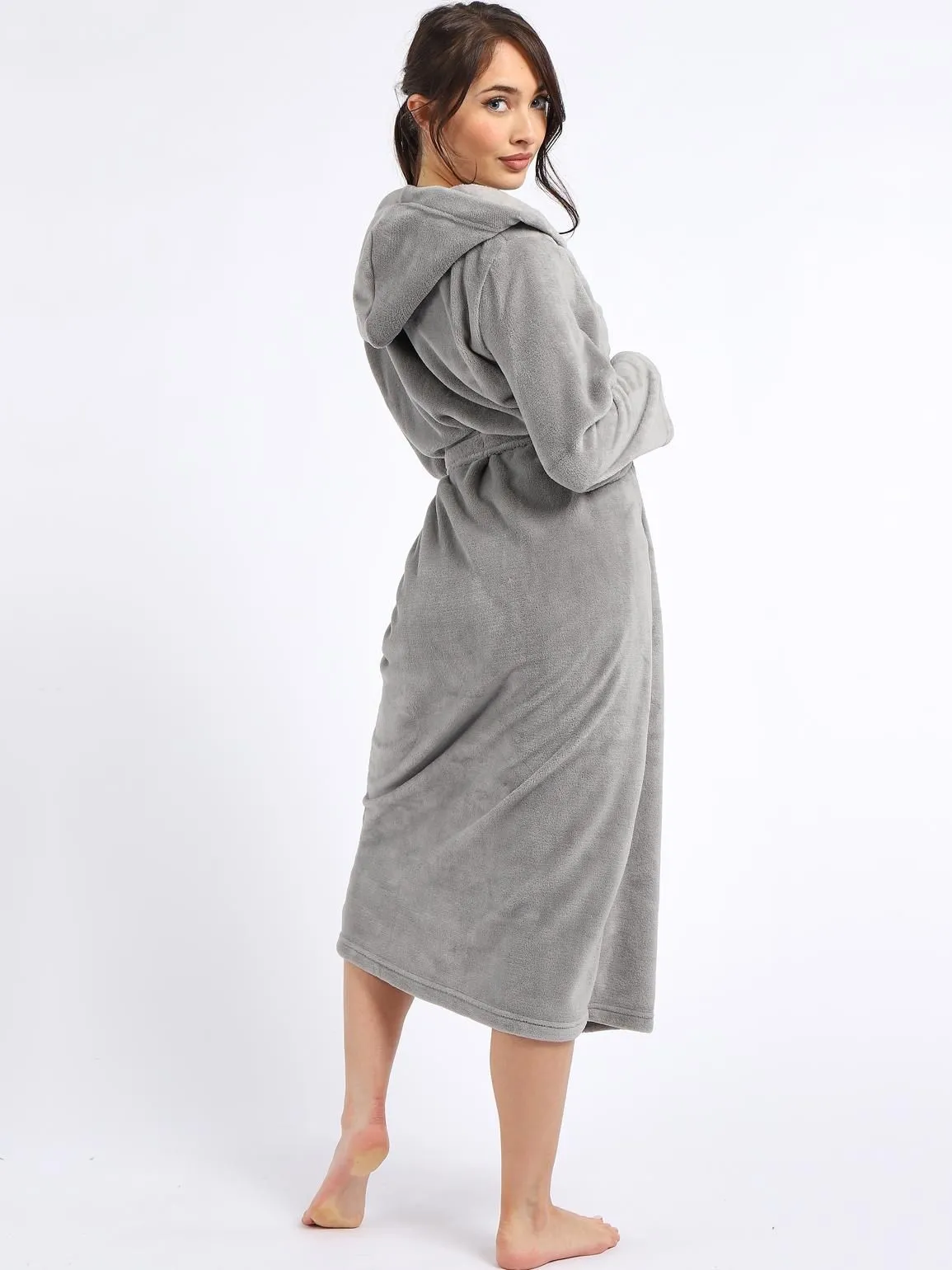 Soft Sherpa Fleece Nightwear Dressing Gown Bathrobe, Rose, Grey, UK sizes 8 to 18