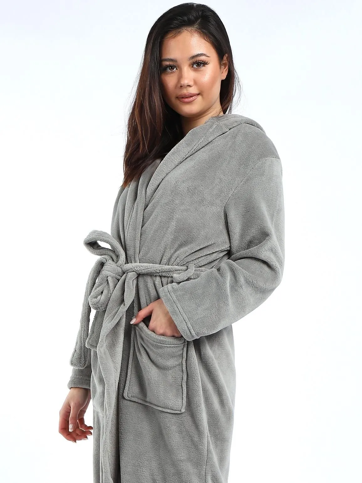 Soft Sherpa Fleece Nightwear Dressing Gown Bathrobe, Rose, Grey, UK sizes 8 to 18