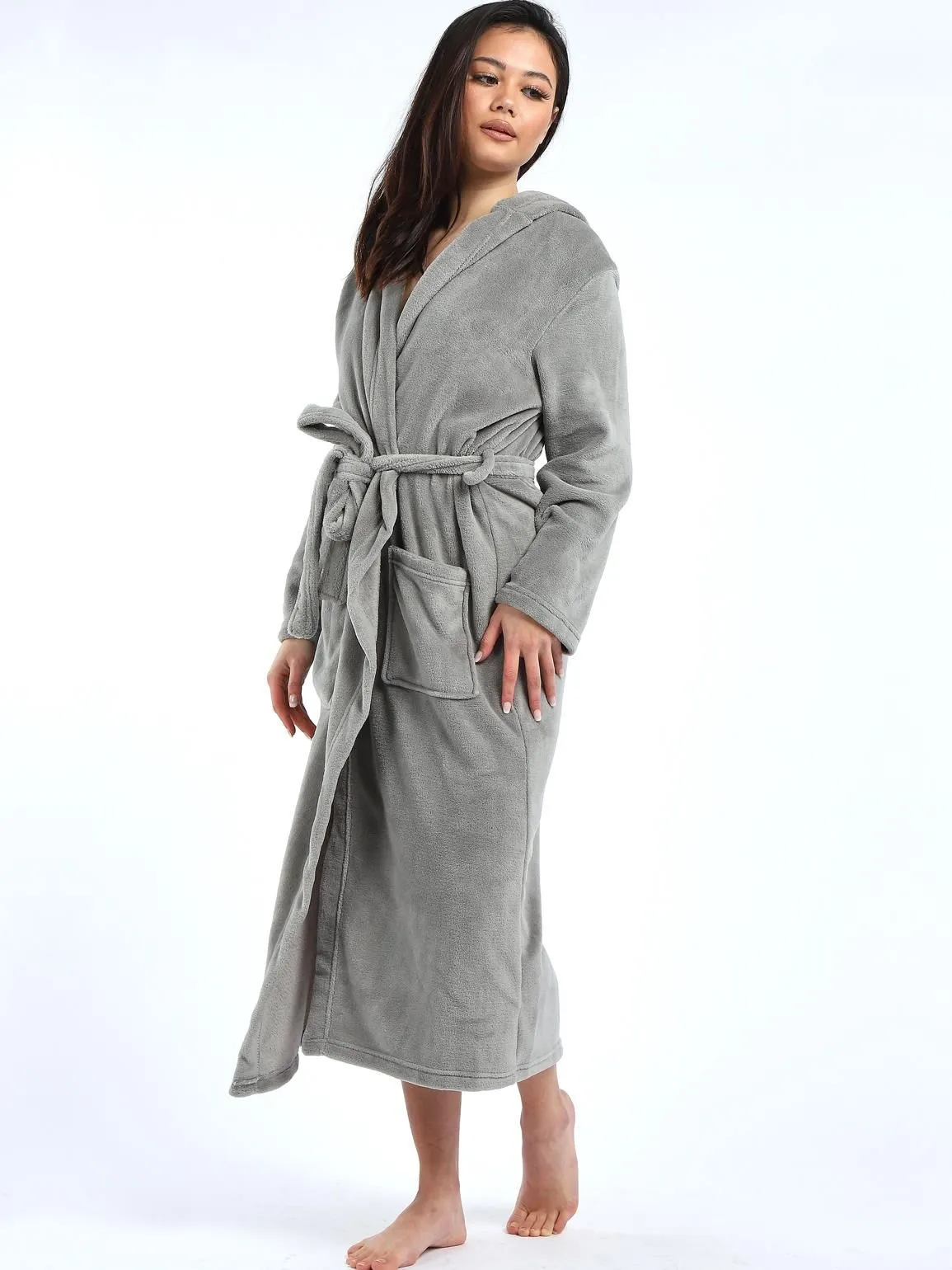 Soft Sherpa Fleece Nightwear Dressing Gown Bathrobe, Rose, Grey, UK sizes 8 to 18