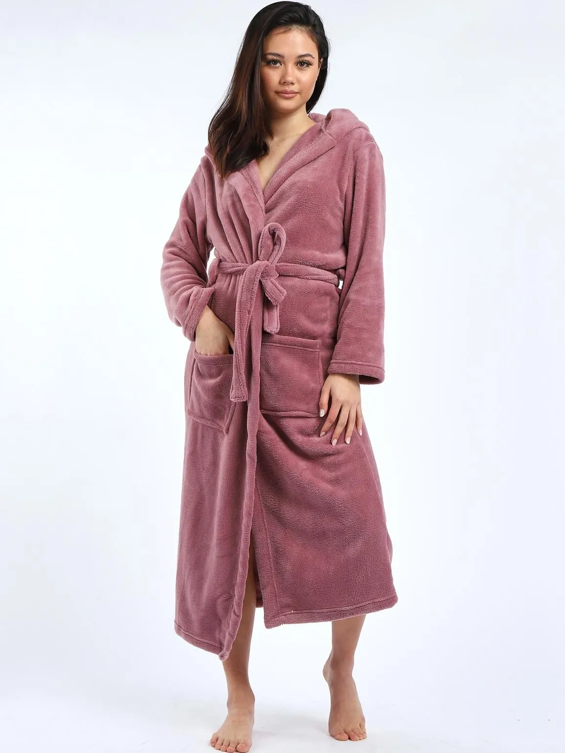 Soft Sherpa Fleece Nightwear Dressing Gown Bathrobe, Rose, Grey, UK sizes 8 to 18