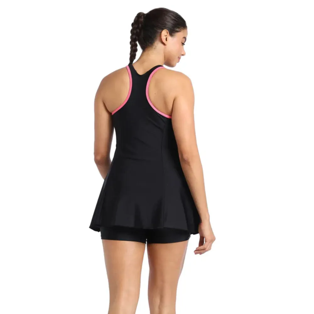 Speedo Women's AF Racerback Swimdress with Boyleg (Black/Fandango Pink)