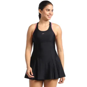 Speedo Women's AF Racerback Swimdress with Boyleg (Black/Fandango Pink)