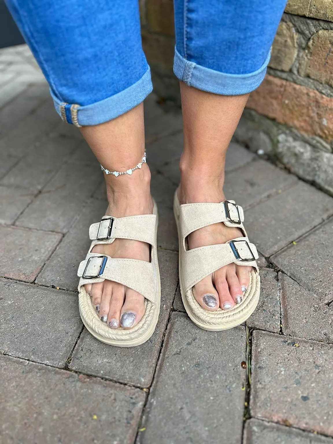 Stone Two Strap Espadrille Footbed