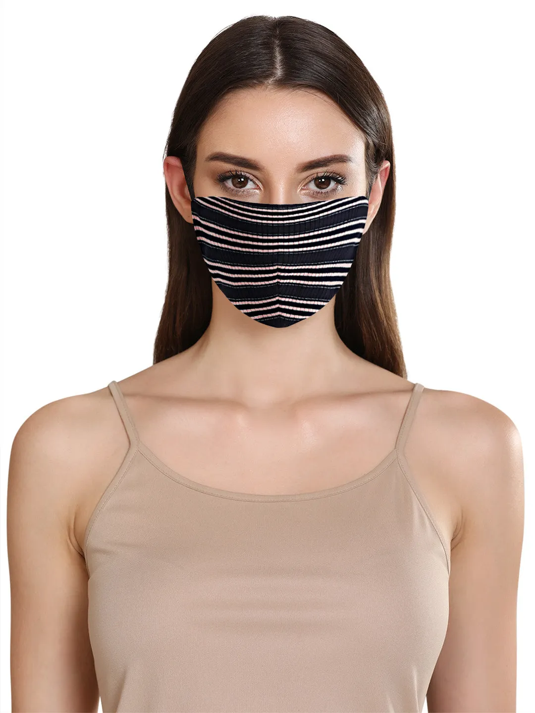 Stripe Rib Lurex Layered Face Mask