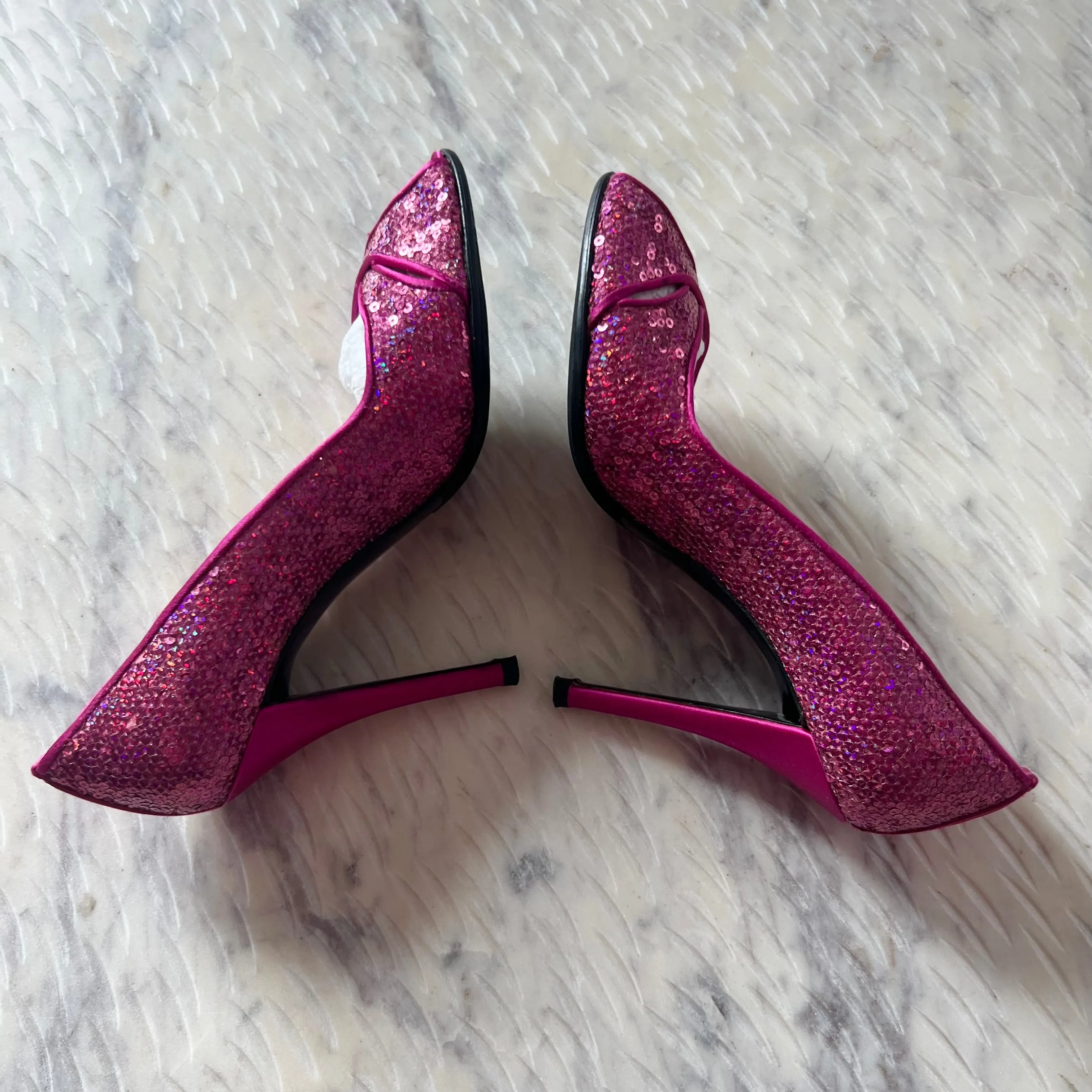 Stuart Weitzman-Fuchsia Pipesashay Sequin Peep Toe Pump