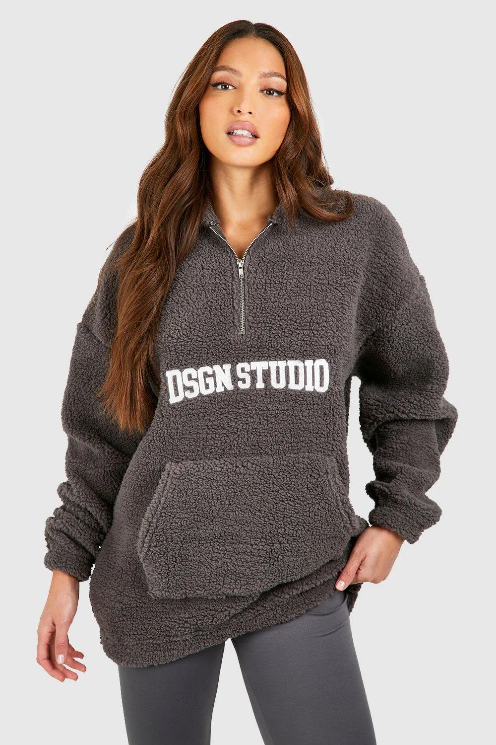 Tall Dsgn Studio Premium Borg Embroidered Oversized Hoodie