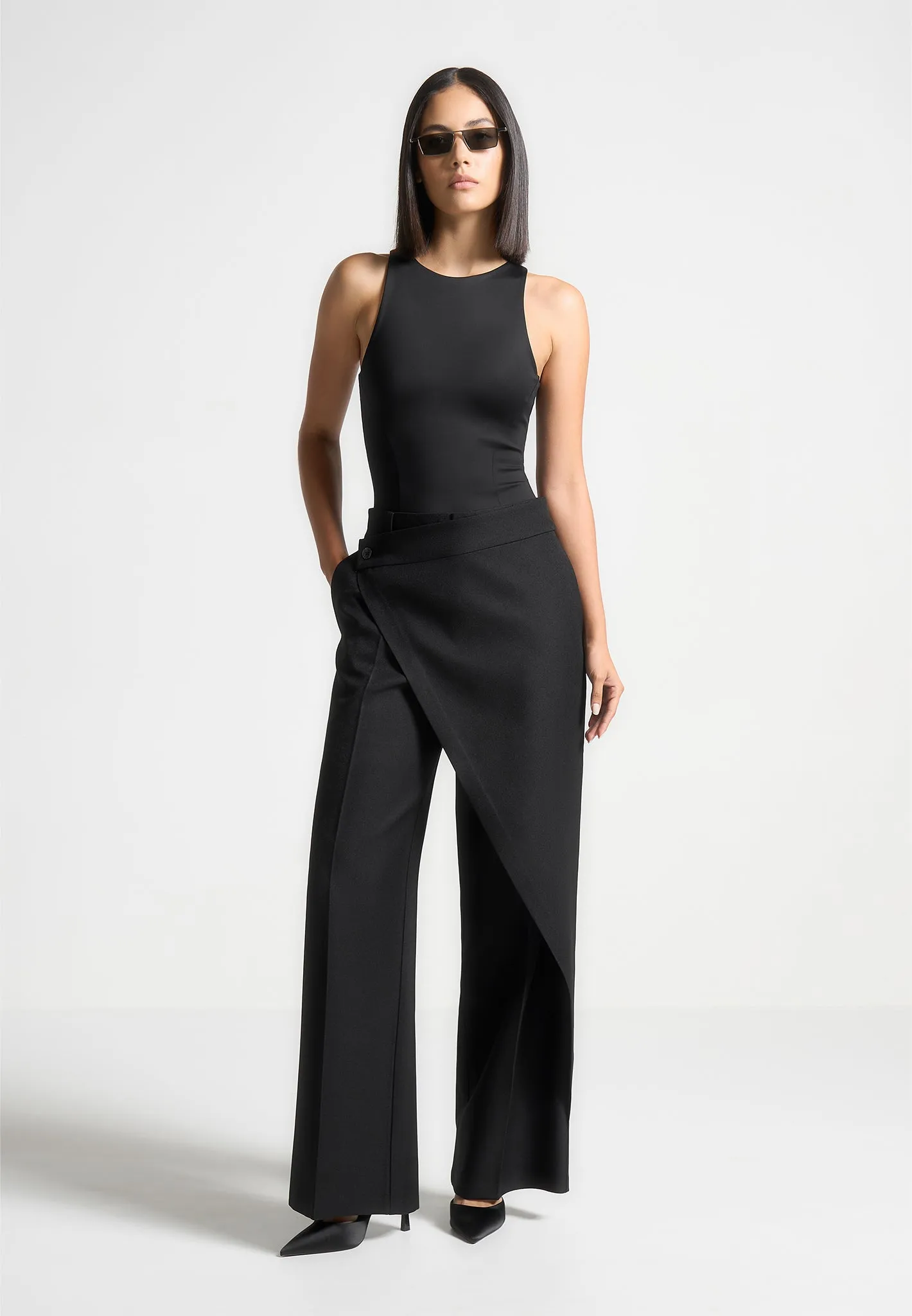 ternelle Double Layer Racer Neck Bodysuit - Black