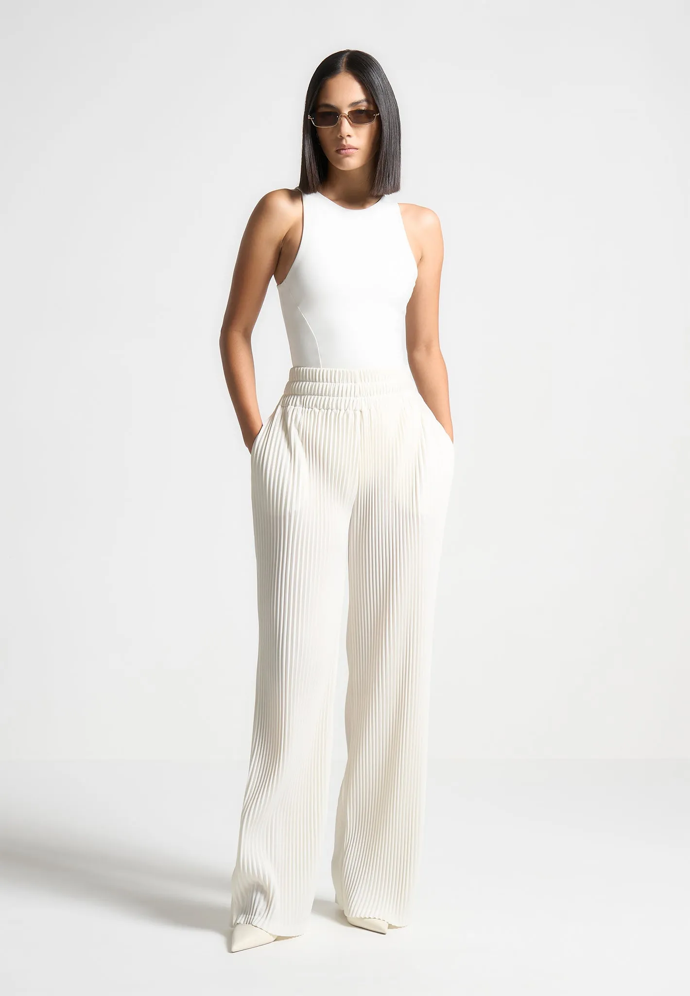 ternelle Double Layer Racer Neck Bodysuit - Off White