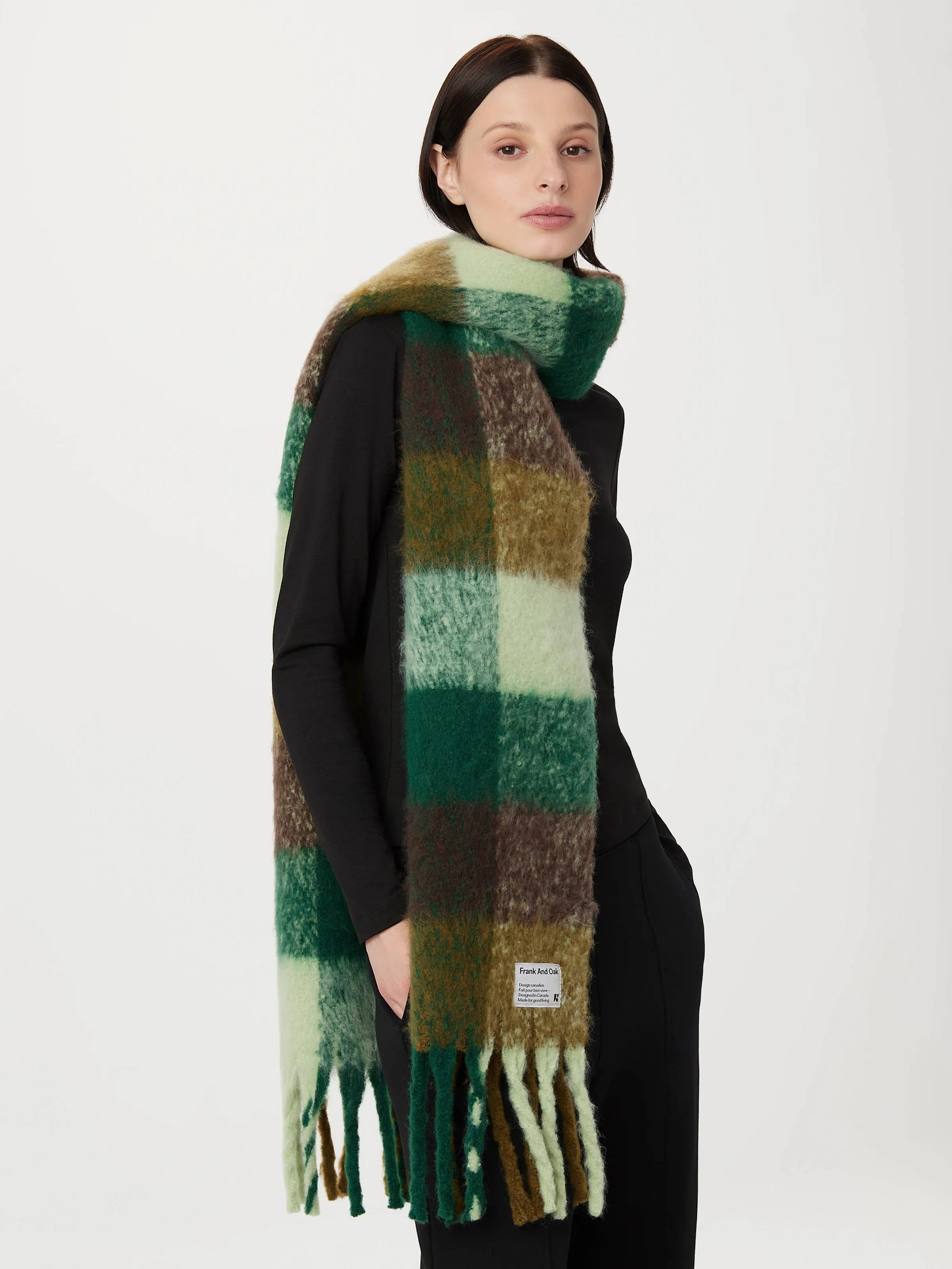 The Check Fuzzy Scarf in Bottle Green