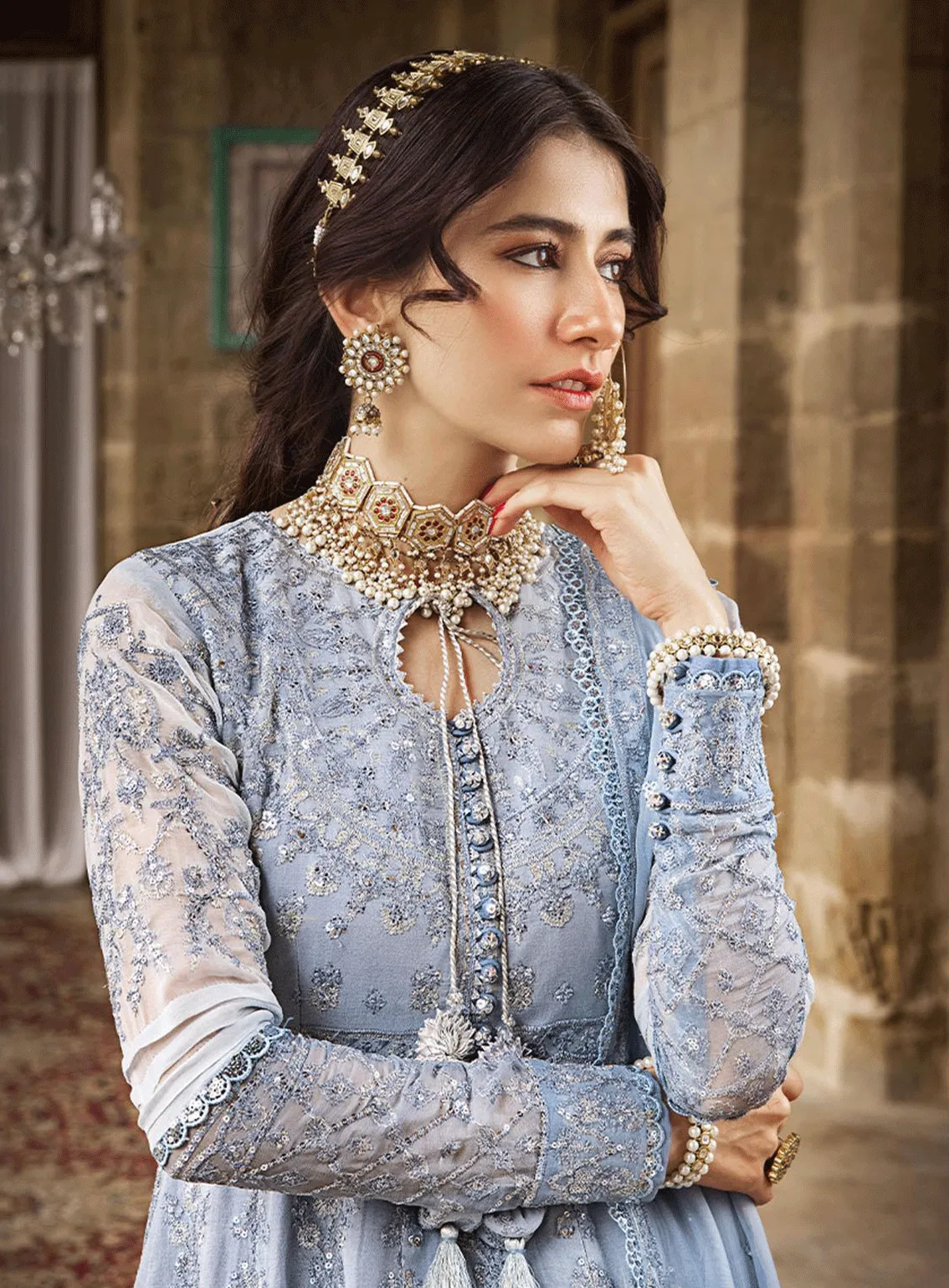 The Mughal Queen by Asim Jofa Embroidered Chiffon Unstitched 3 Piece Suit - AJ23MQ AJMQ-08