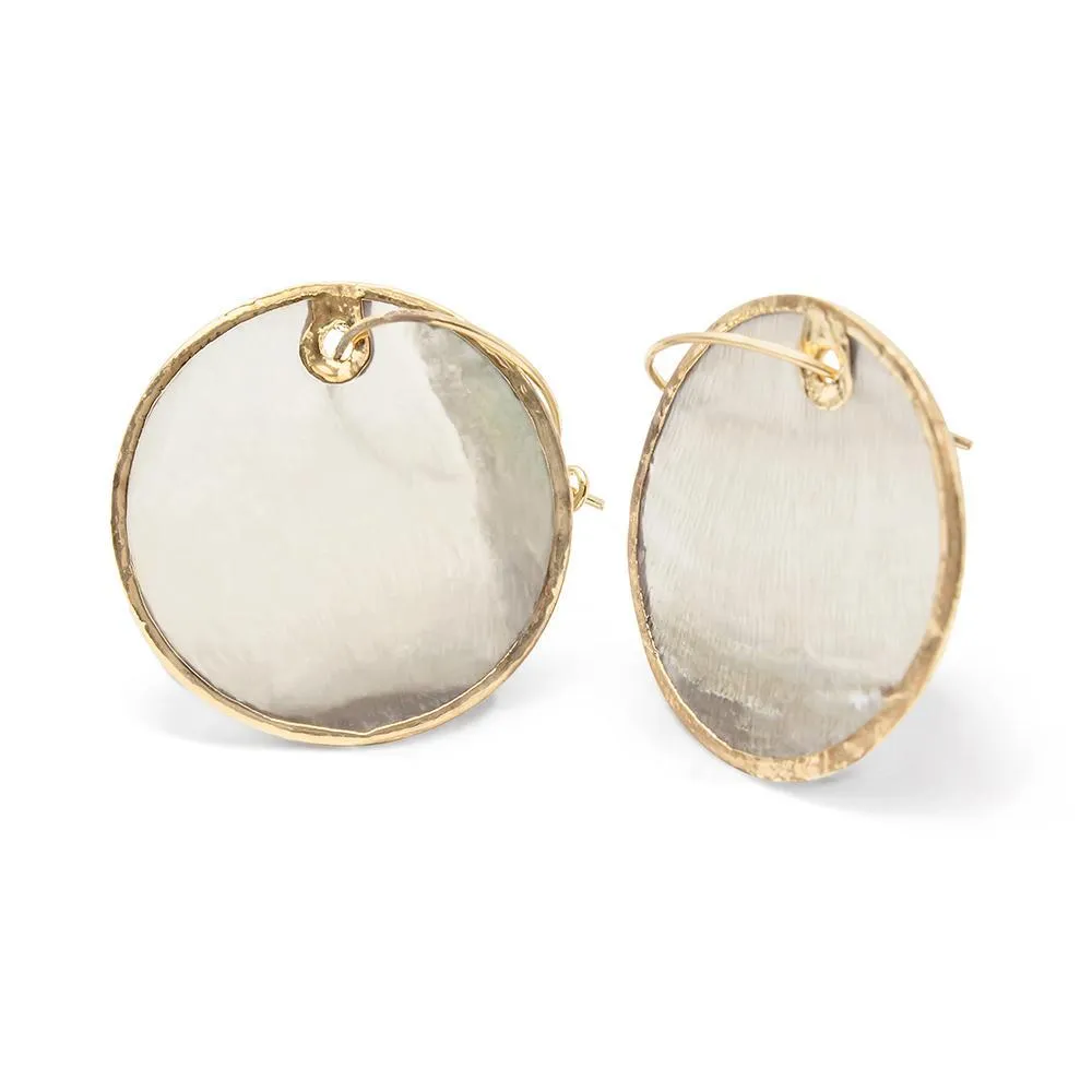 Tiny Hoops with Dangling Circle Shell GoldPlated