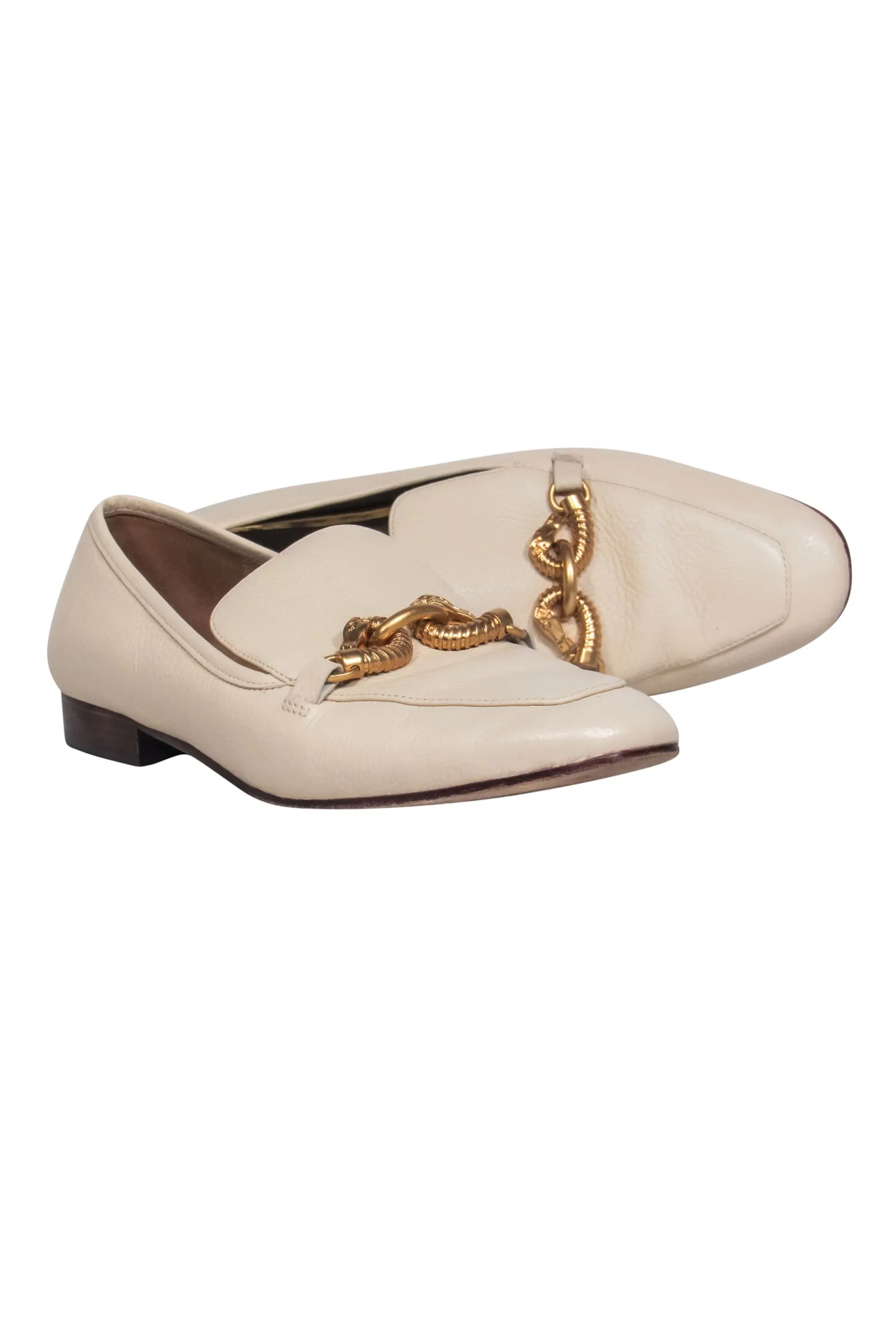 Tory Burch - Cream Leather Loafer w/ Double Gold Seahorse Sz 9.5