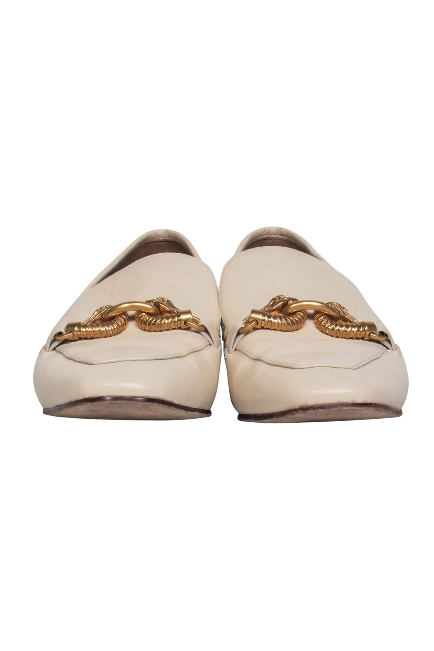 Tory Burch - Cream Leather Loafer w/ Double Gold Seahorse Sz 9.5