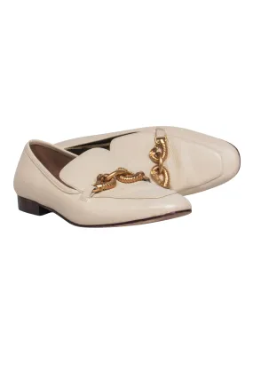 Tory Burch - Cream Leather Loafer w/ Double Gold Seahorse Sz 9.5