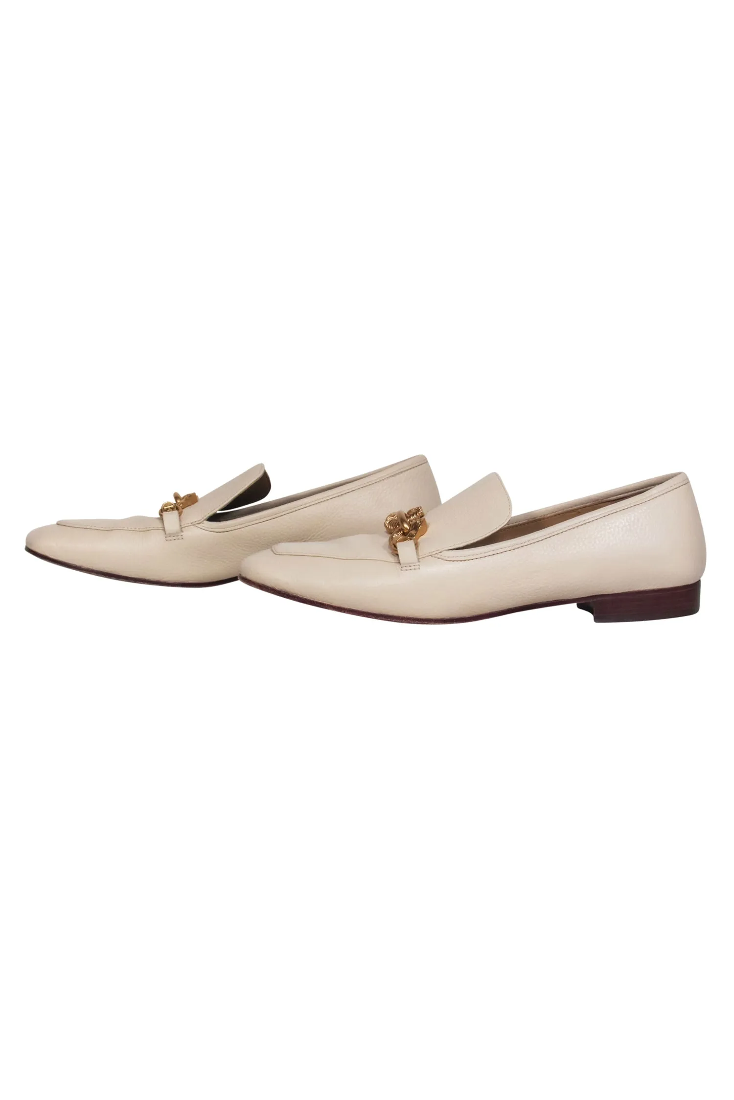 Tory Burch - Cream Leather Loafer w/ Double Gold Seahorse Sz 9.5