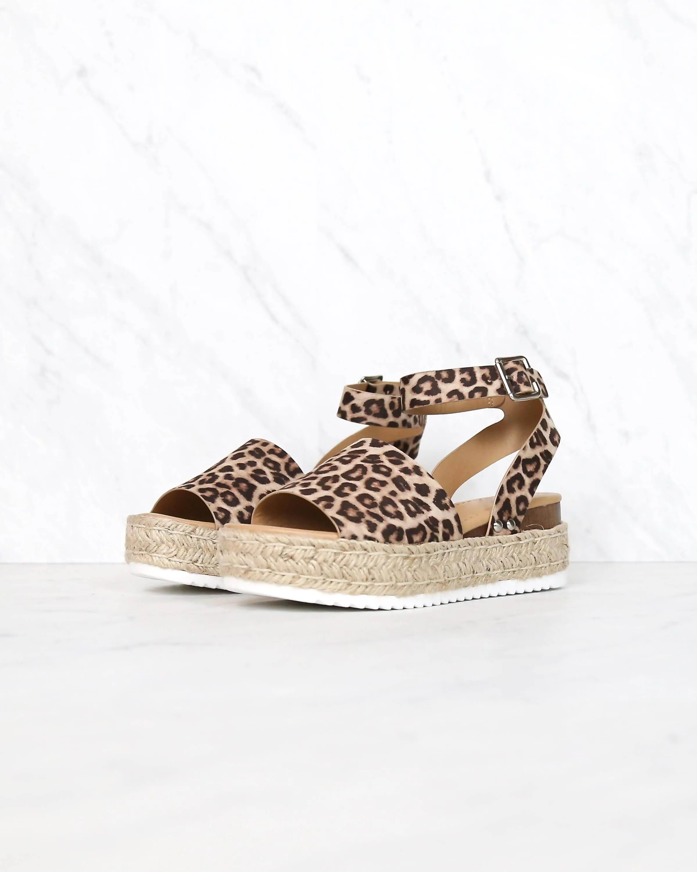 Trendy Sporty Flatfrom Espadrille Sandal with Adjustable Ankle Strap in Oat Cheetah