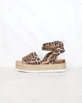 Trendy Sporty Flatfrom Espadrille Sandal with Adjustable Ankle Strap in Oat Cheetah