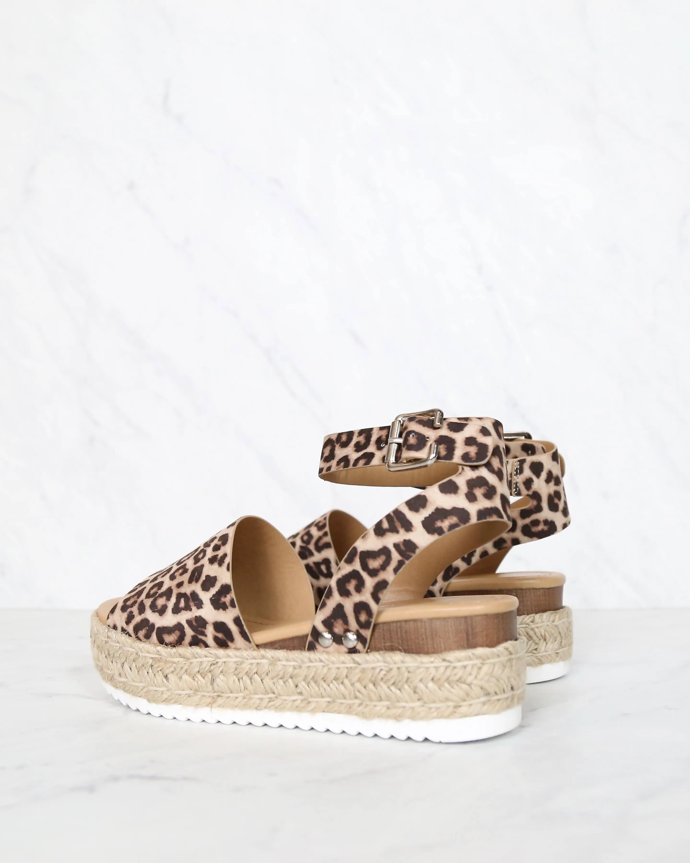 Trendy Sporty Flatfrom Espadrille Sandal with Adjustable Ankle Strap in Oat Cheetah