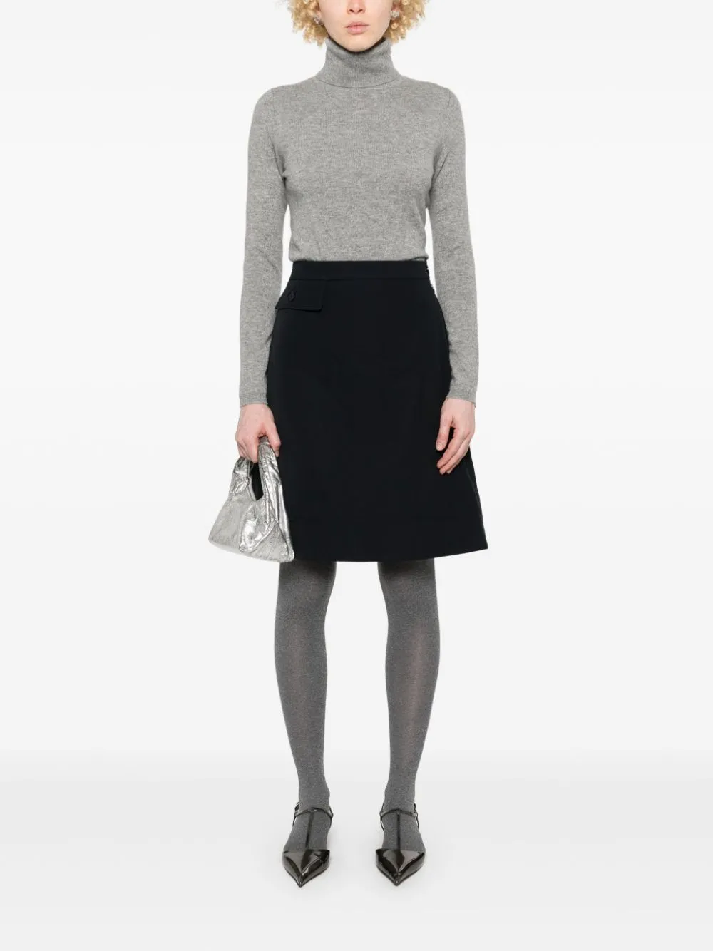 Turtleneck cashmere sweater, heather melange grey