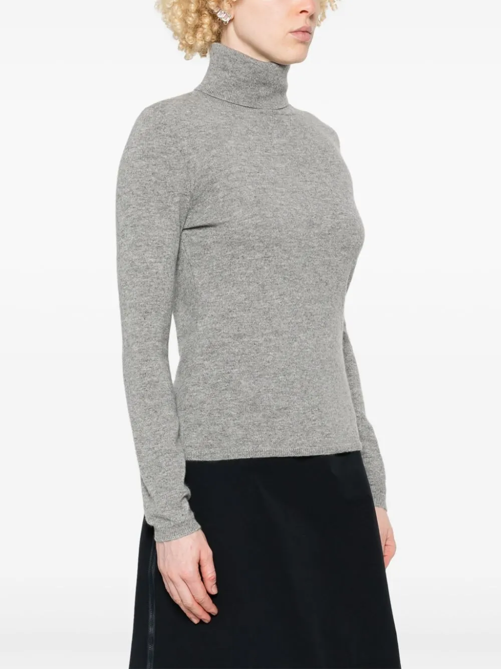 Turtleneck cashmere sweater, heather melange grey