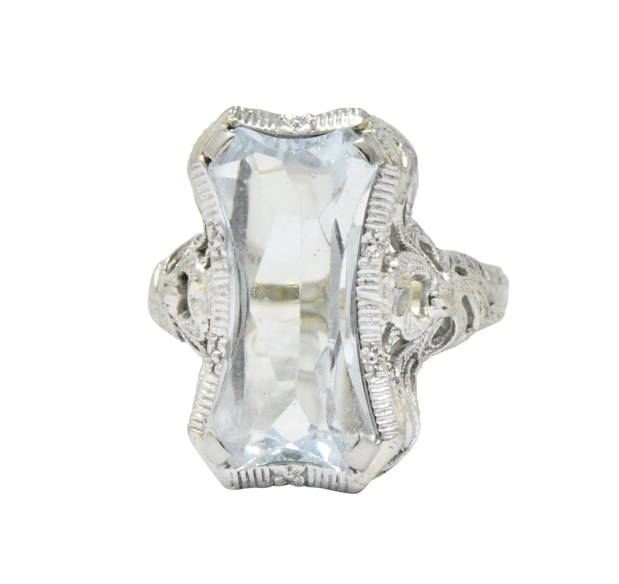 Unique Vintage Art Deco Aquamarine 14 Karat White Gold Ring