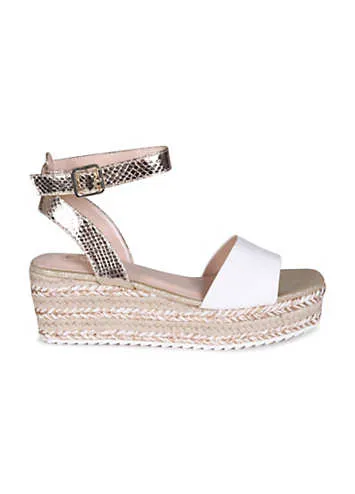 Vacay Gold and White Espadrille Flatform Sandals by Linzi | Look Again