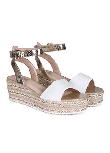 Vacay Gold and White Espadrille Flatform Sandals by Linzi | Look Again