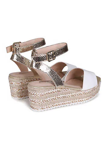 Vacay Gold and White Espadrille Flatform Sandals by Linzi | Look Again