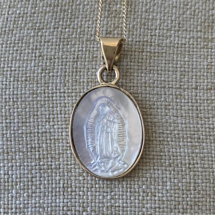 Virgen de Guadalupe 14K Yellow Gold & Shell Medal