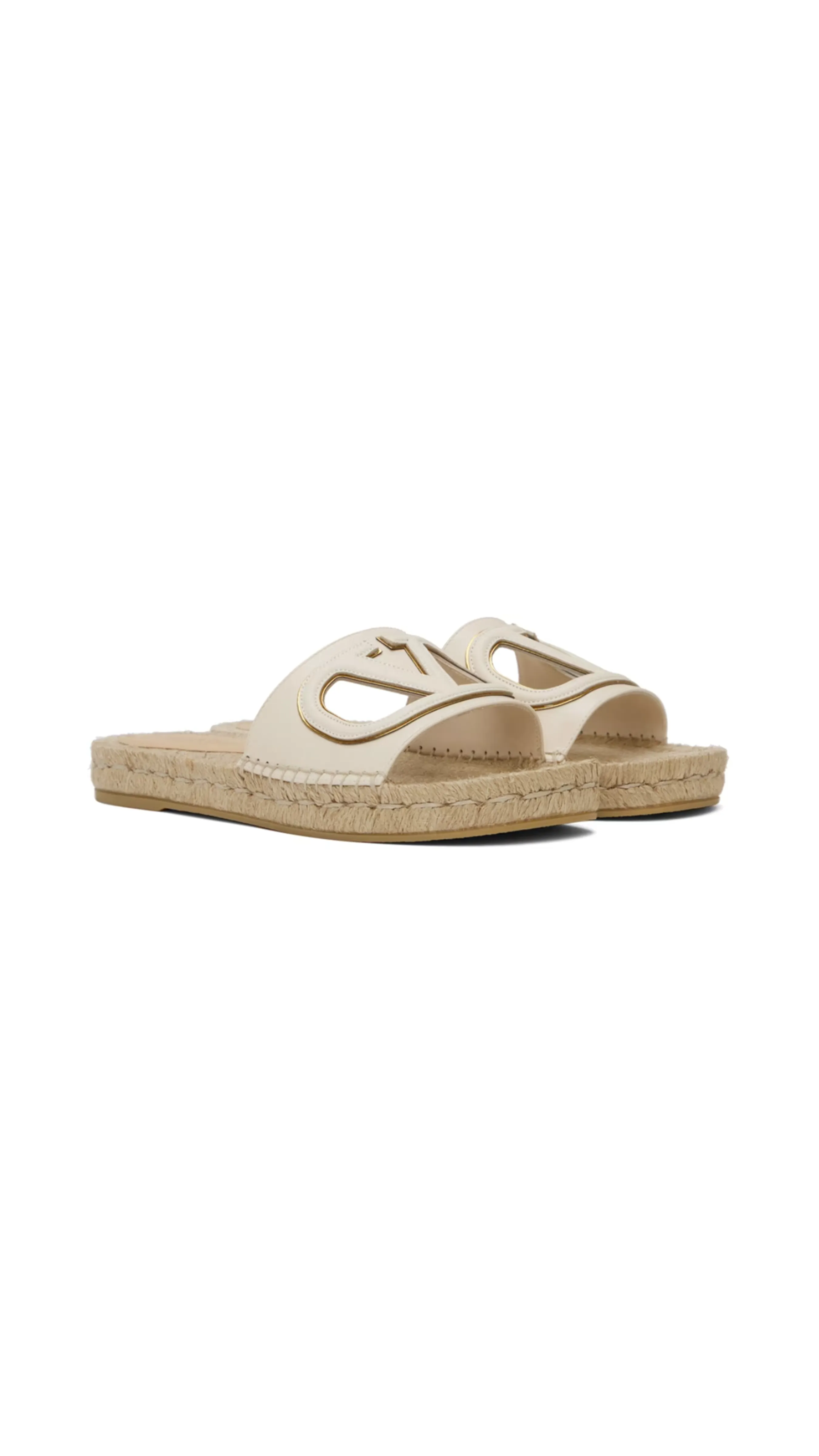 Vlogo Cut-out Calfskin Espadrille Sildes - Ivory