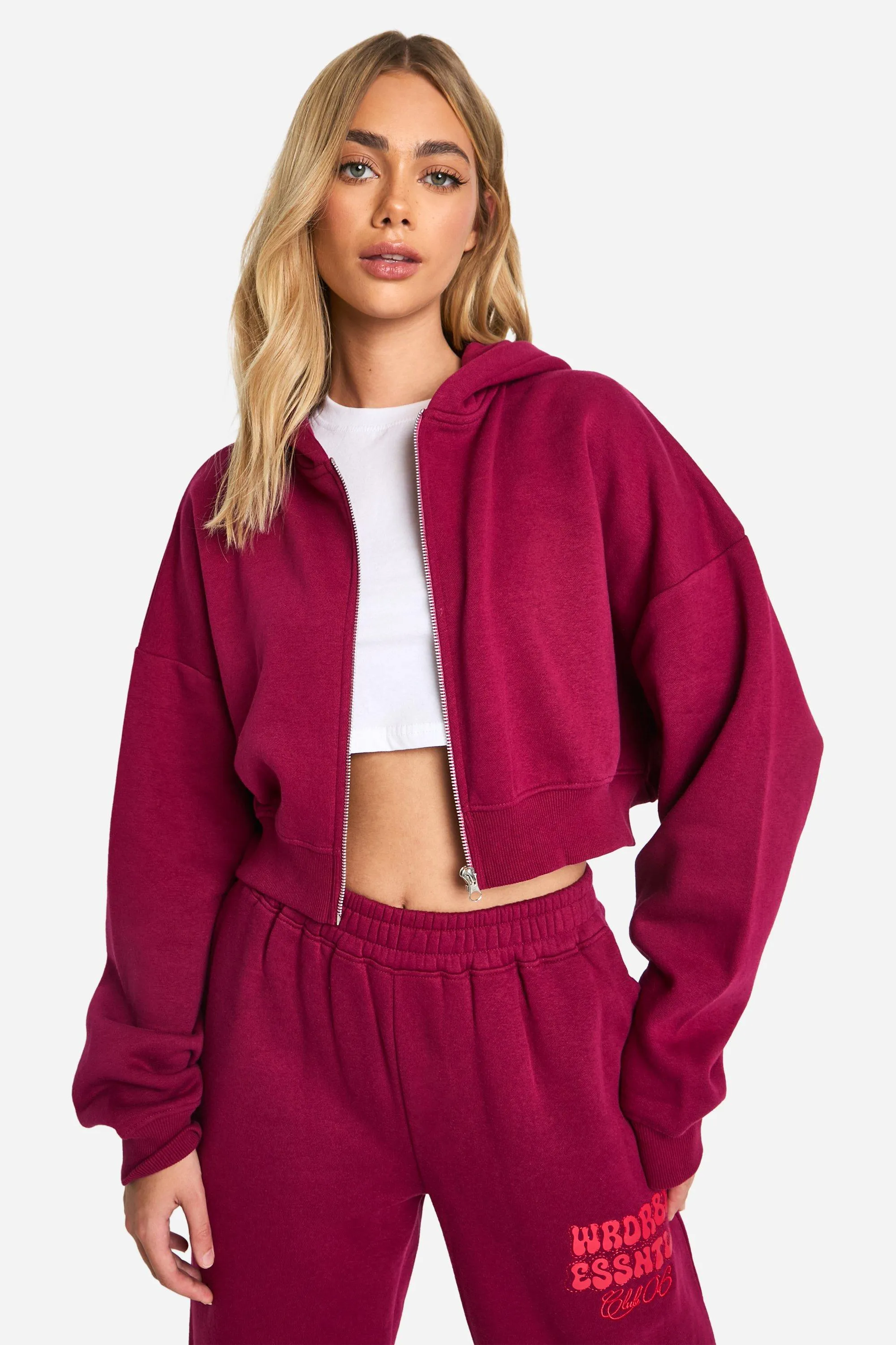 Wardrobe Essentials Bubble Boxy Crop Zip Through Hoodie